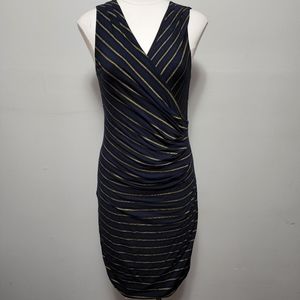 LOFT navy gold lurex striped dress size sp